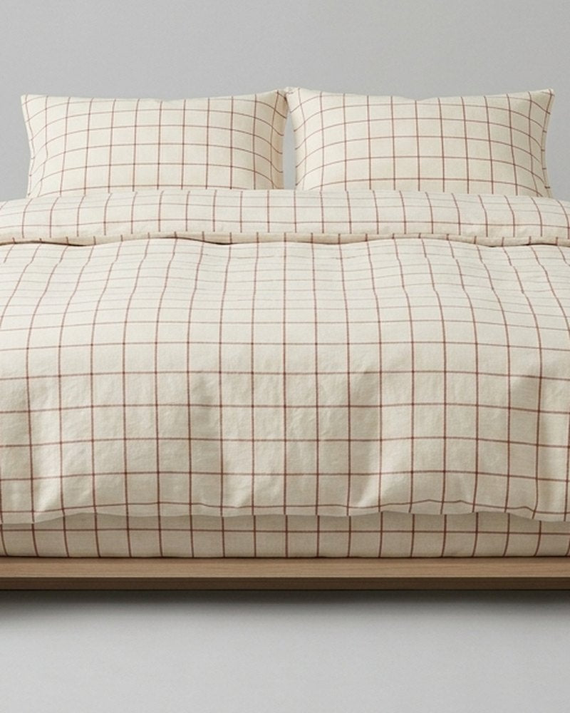 Oyster grid pillowcases, close-up