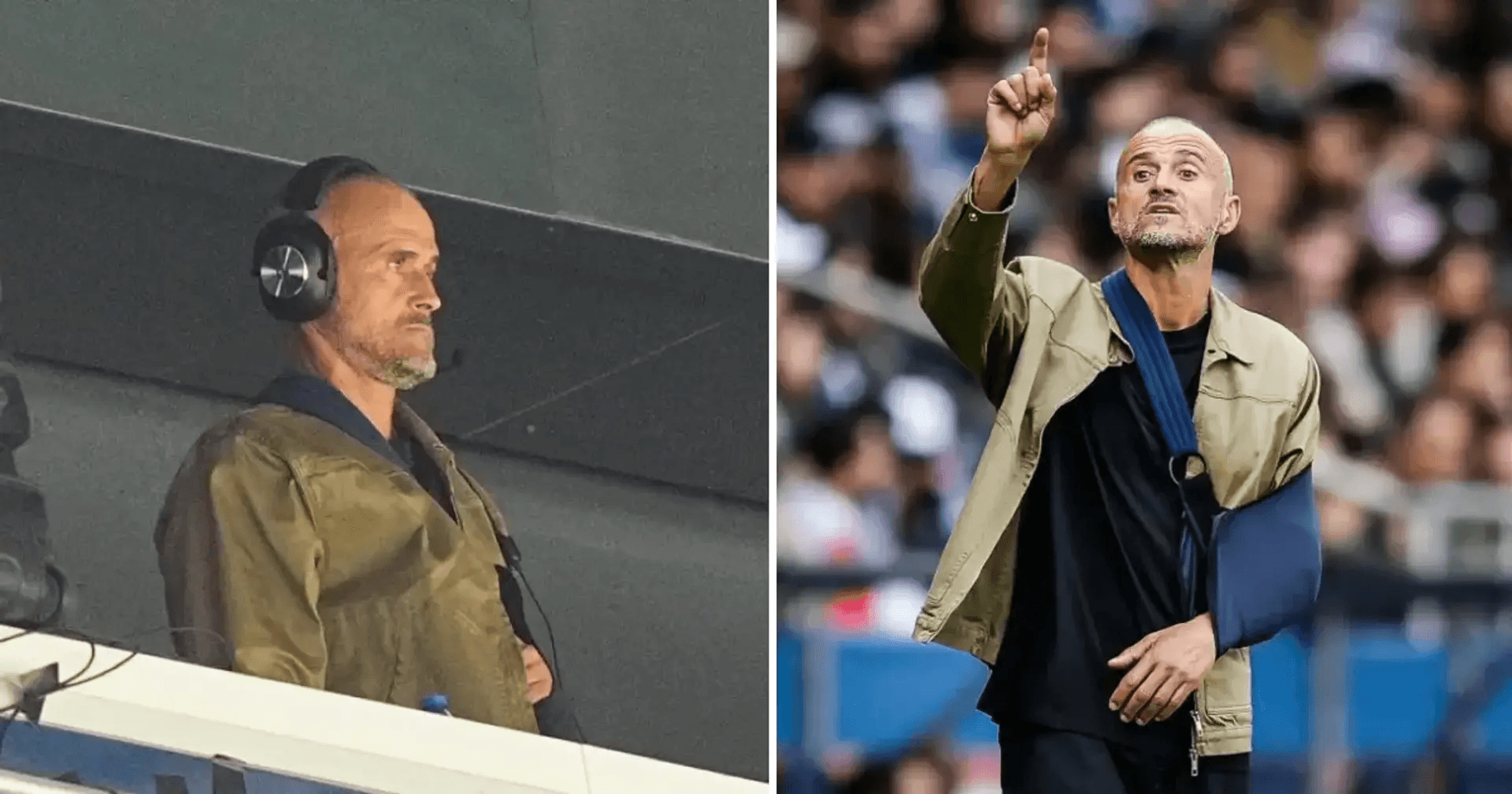 Луис Енрике на трибуните и пейката между първото и второто полувреме на мачовете на ПСЖ