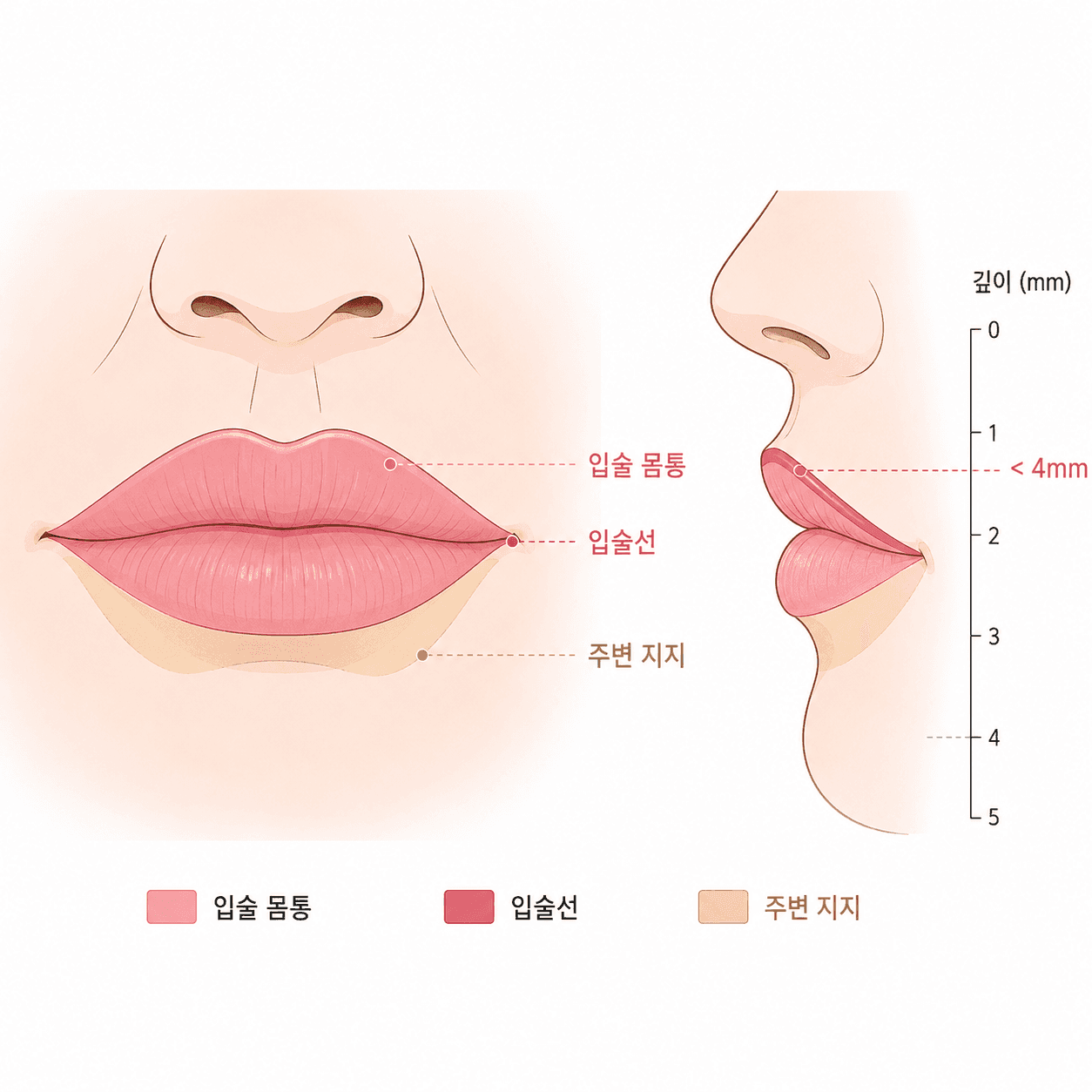 입술 세 자리와 입술선 주입 깊이