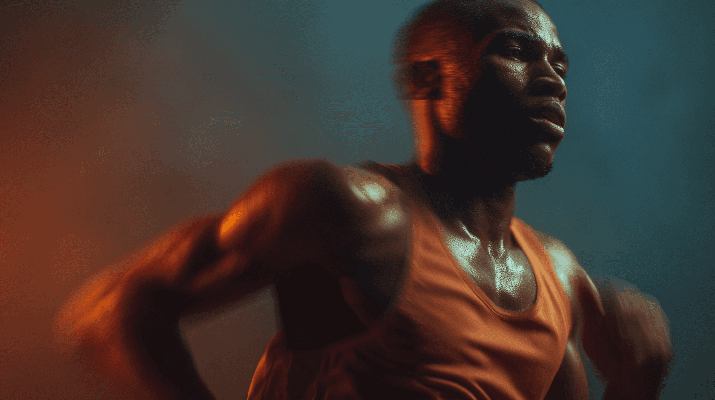 Orange shirt Man running motion blur