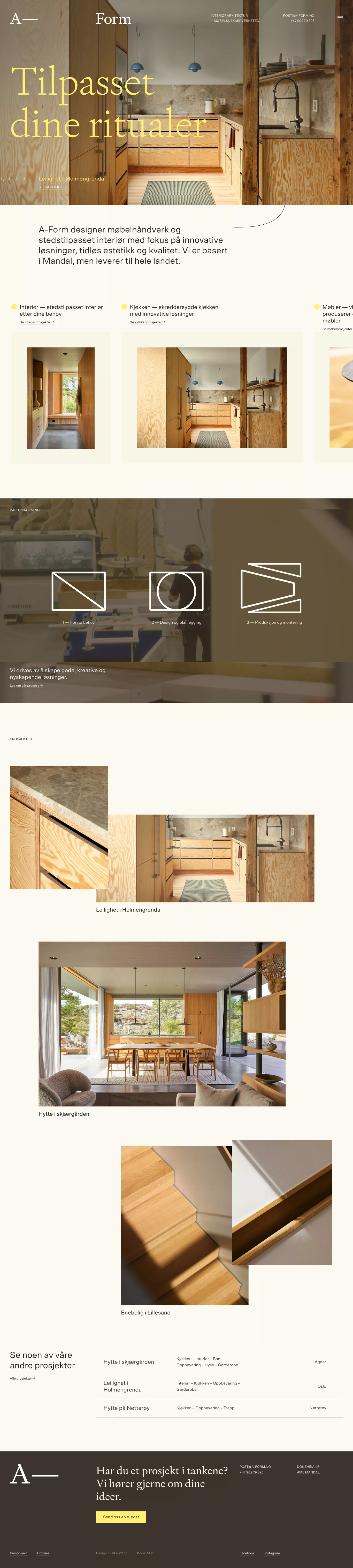 Tilpasset dine ritualer portfolio page screenshot showcasing Design and Furniture & Interiors design