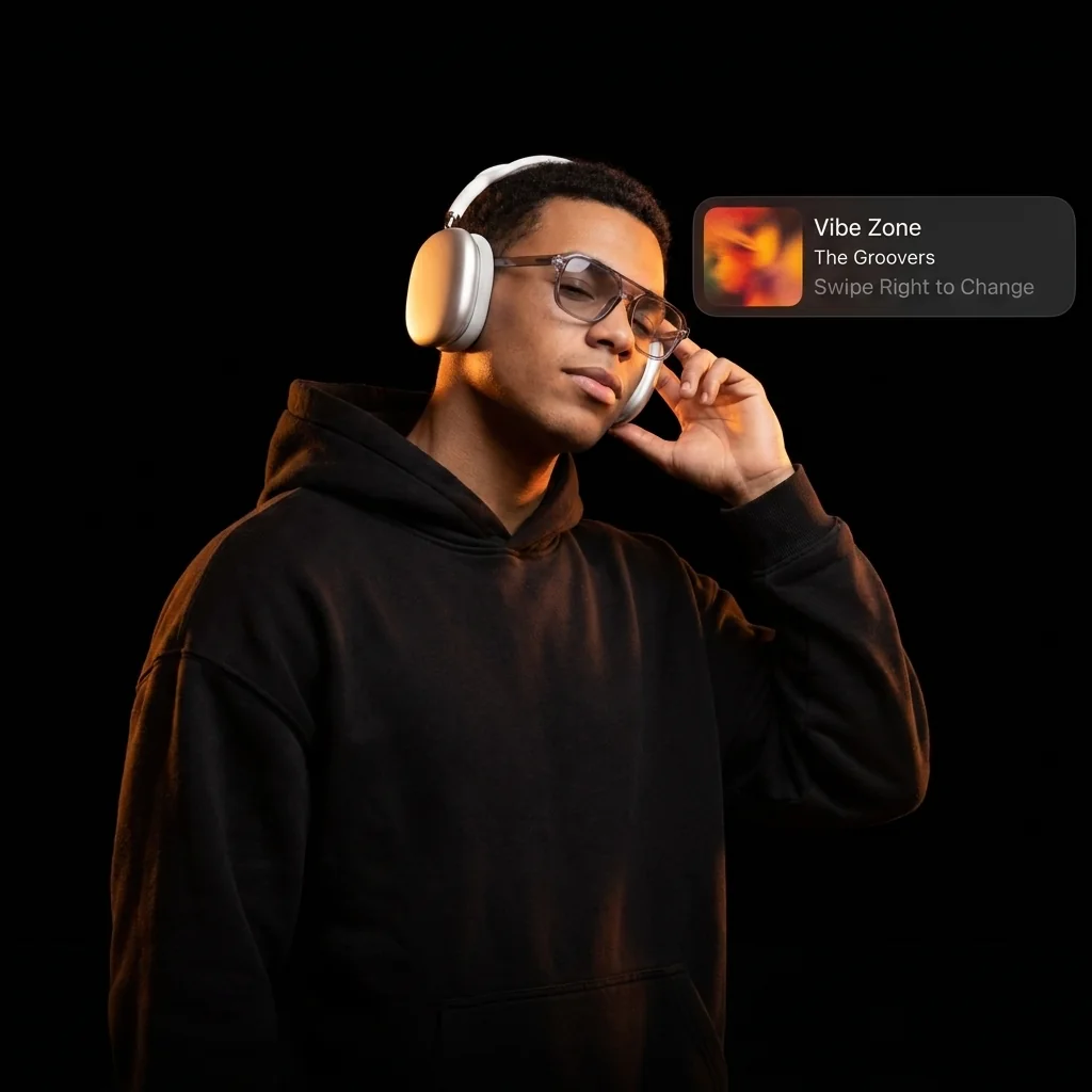 Wearing headphones with a now-playing notification