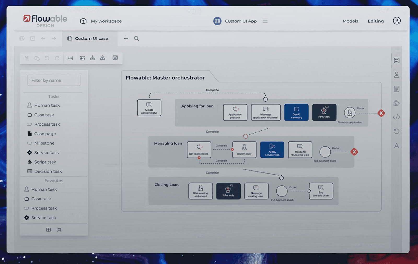 Flowable's business process design interface