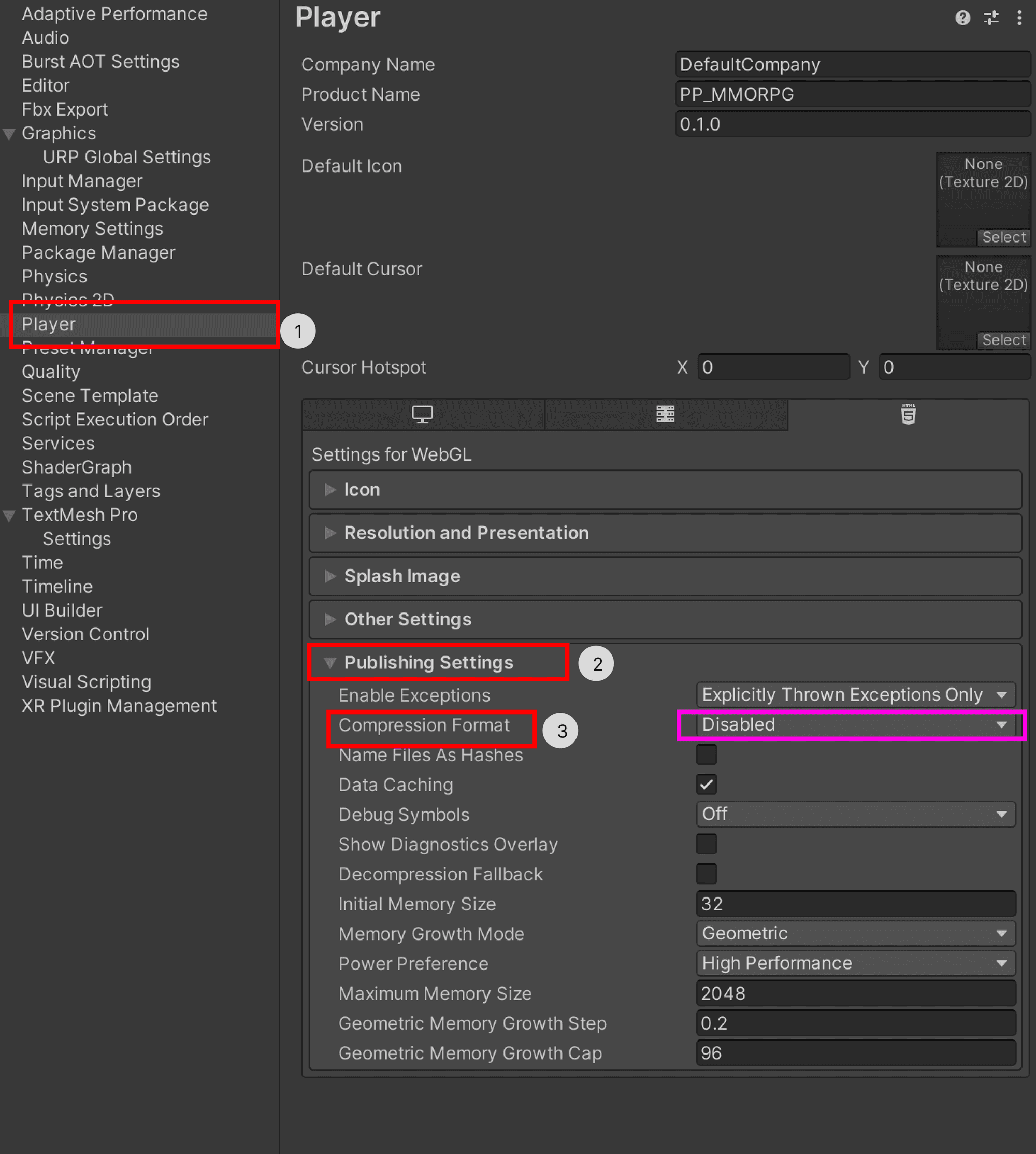 Set the compression format to Disabled.