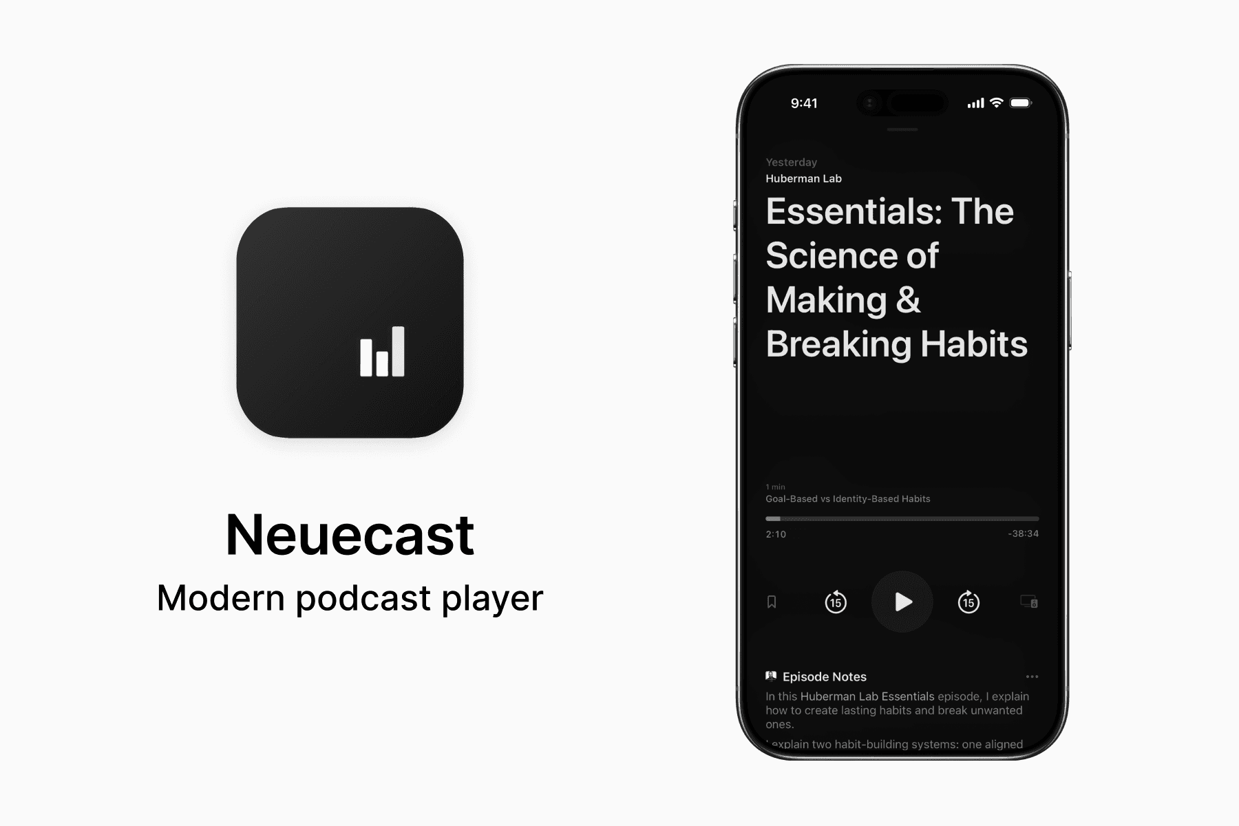 Features the Neuecast app icon and in-app screen on the iPhone.