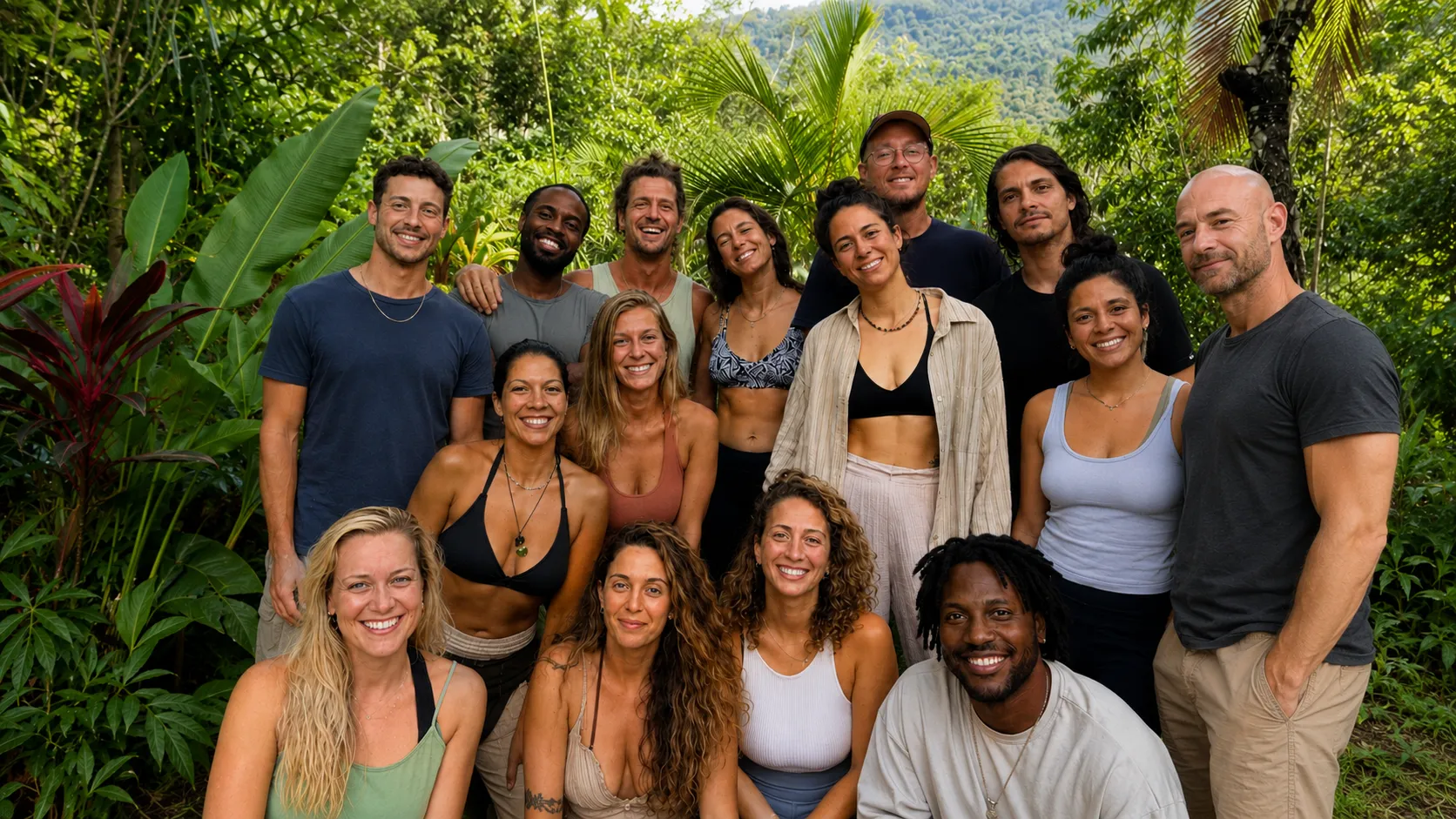 Soul Journey retreat participants gathered together in the Costa Rican rainforest