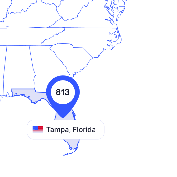 US map of 813 area code phone numbers and its coverage region