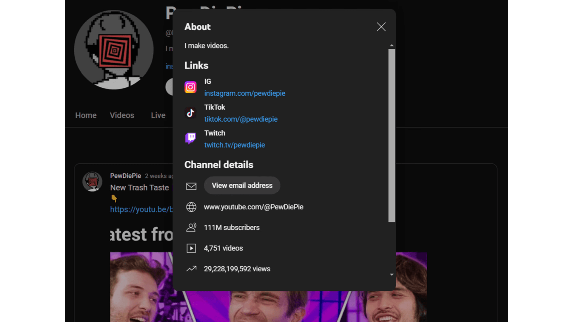 Find Email in the About Section of YouTube