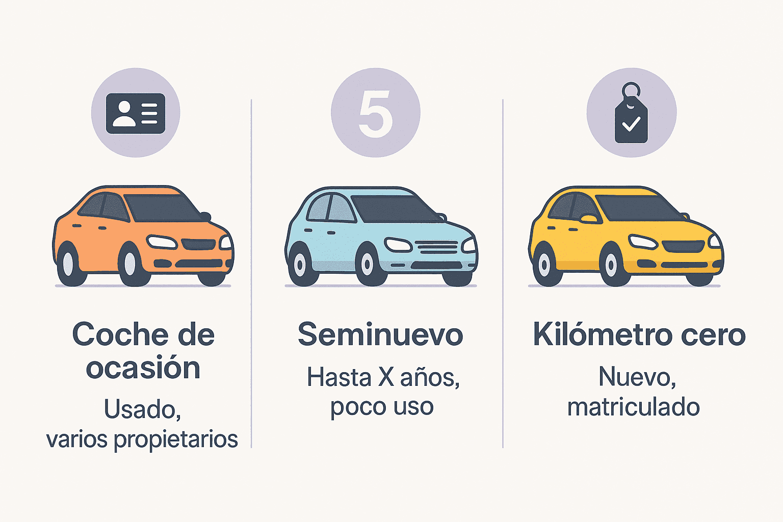Used car types: Occasion, Semi-new (5 years), Zero Kilometer. Buying used cars.