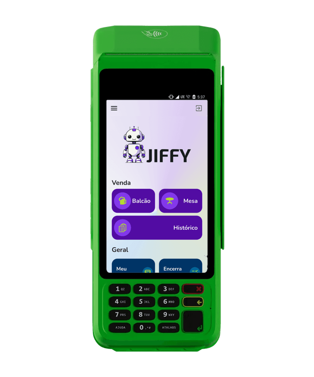Maquininha Stone L3 Positivo com o Jiffy na tela