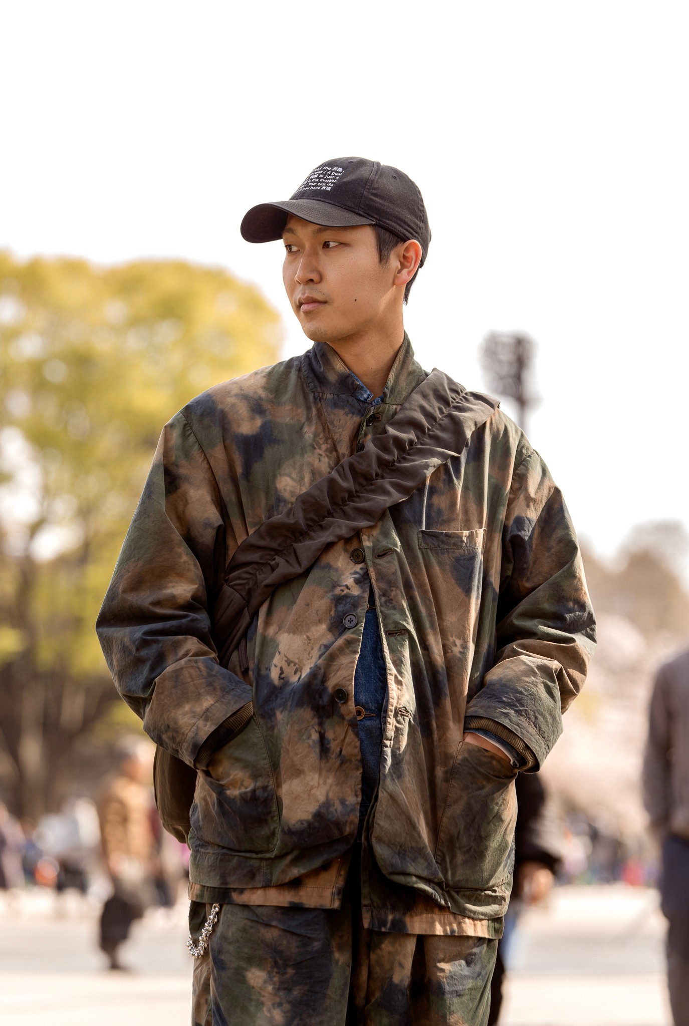 Male MOdel posing in Ueno Park in Tokyo