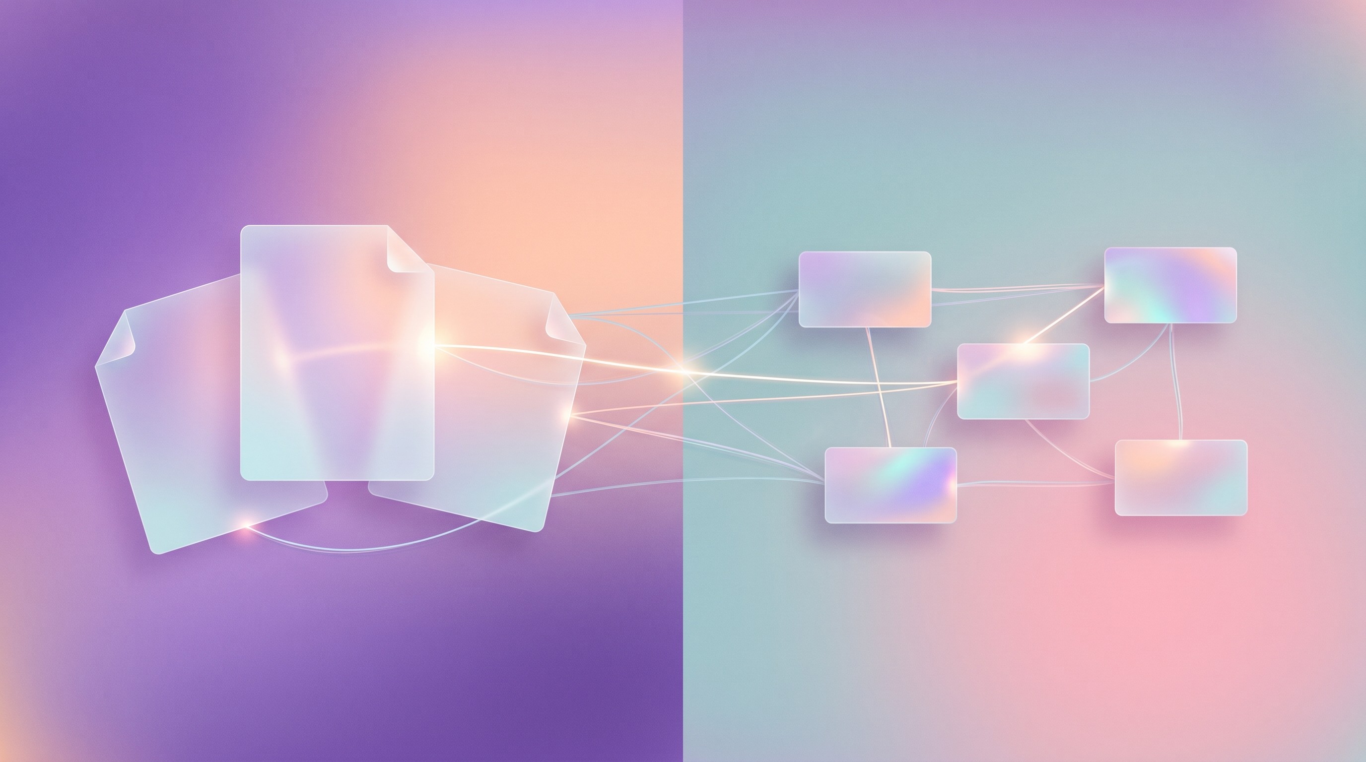 Two sets of research materials joined by thread