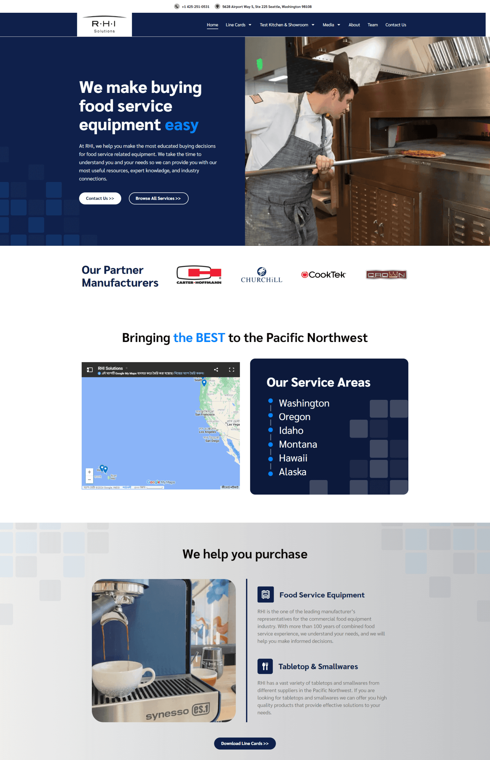 RHI Solutions website design preview – professional B2B web design by RJP.design Web Design Agency NYC, showcasing commercial food service equipment solutions and modern branding.