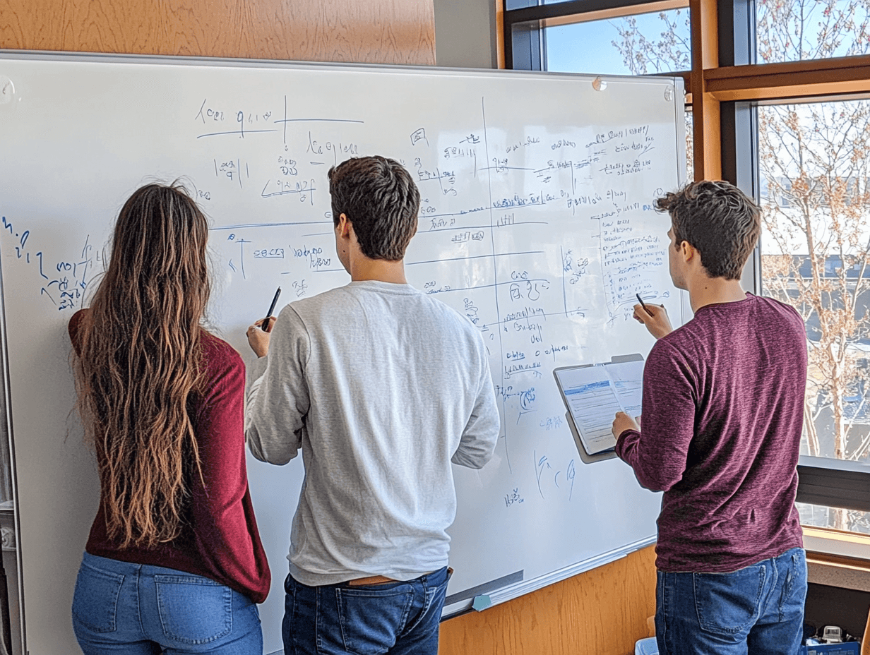 College students studying with a whiteboard