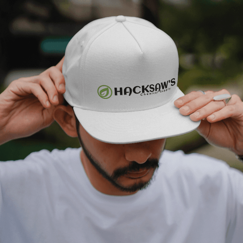Hacksaw logo on white hat