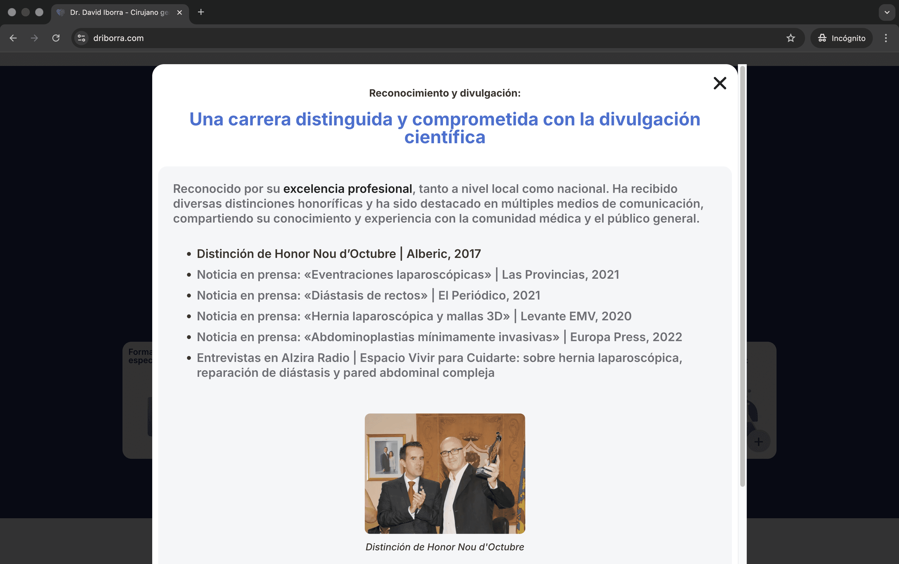 Screenshot of a section of Dr.Iborra's website