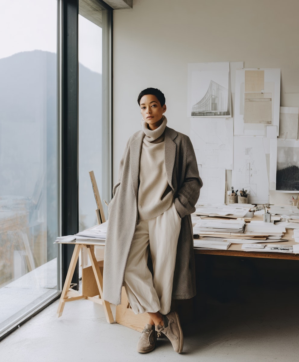person stands in studio