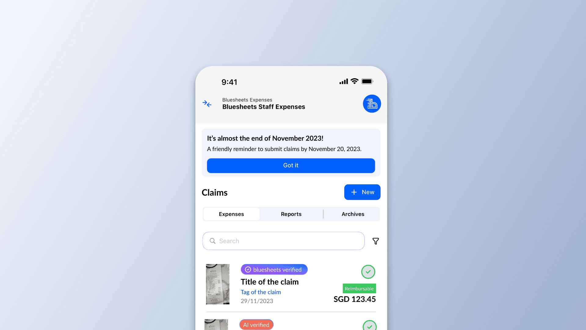 App home page with credit card and transactions