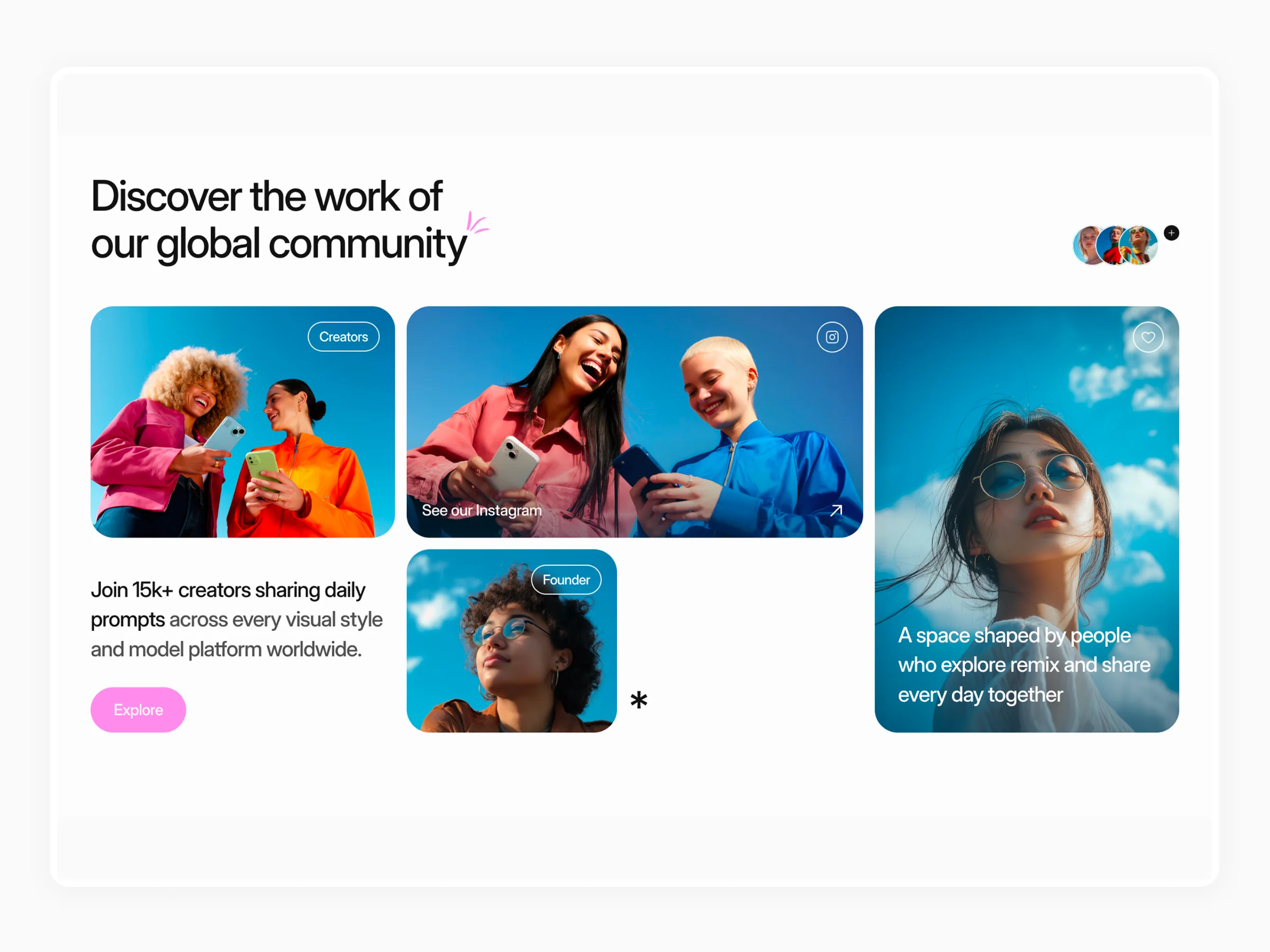 Aesthetica community section showcasing creators and AI-generated visuals