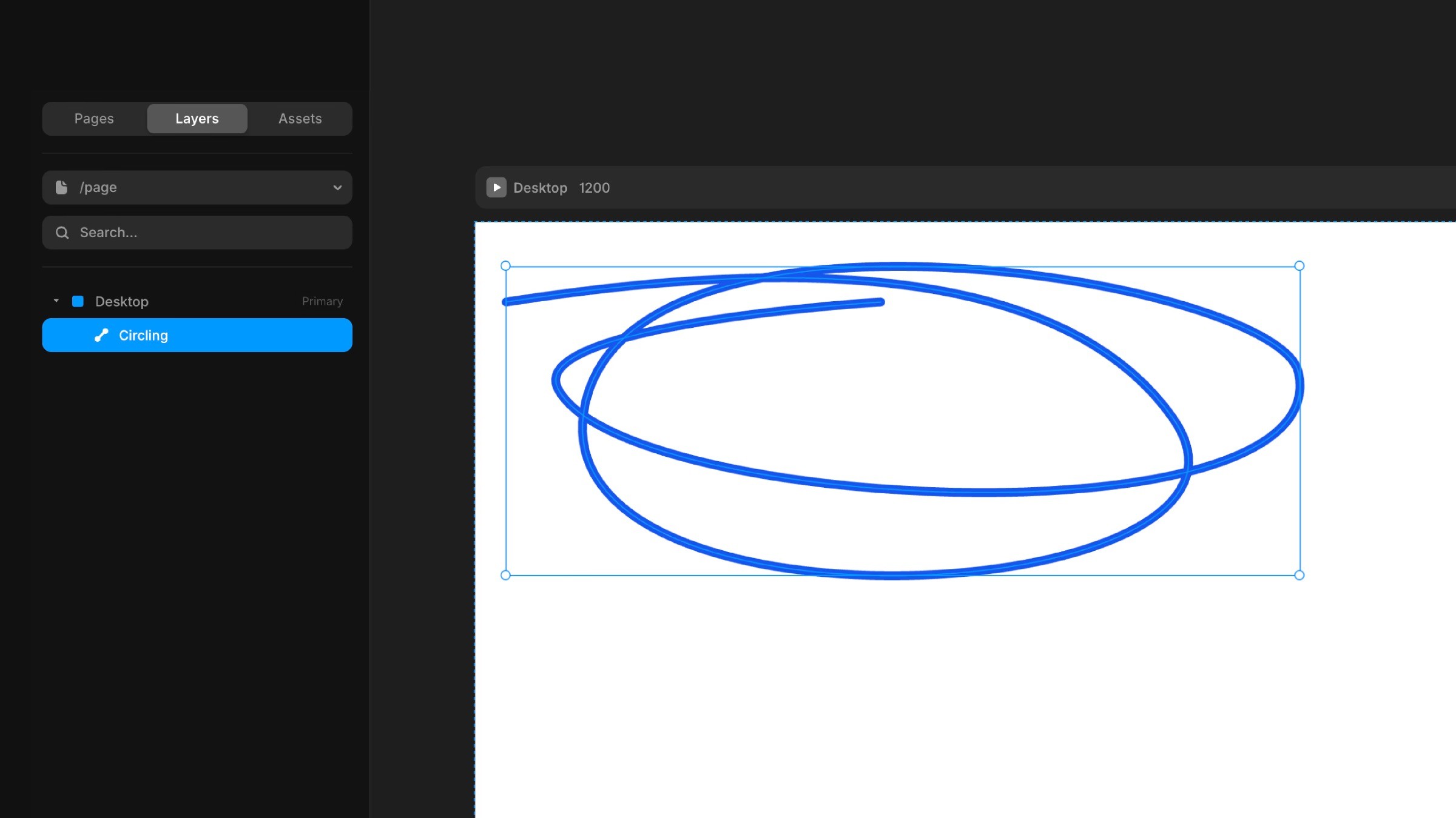 Design tool showing blue scribble animation path
