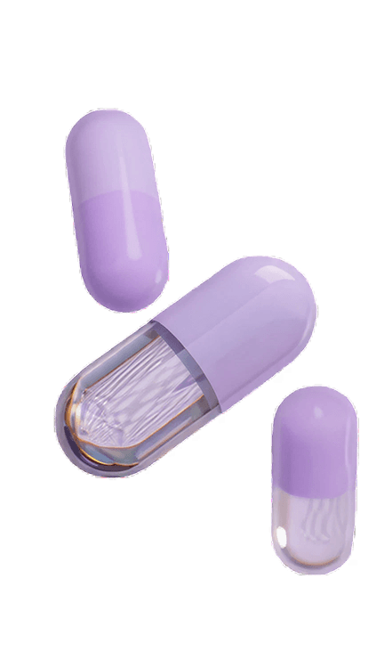 Translucent capsule containing micro-scale bioactive particles, representing encapsulation and targeted delivery technology