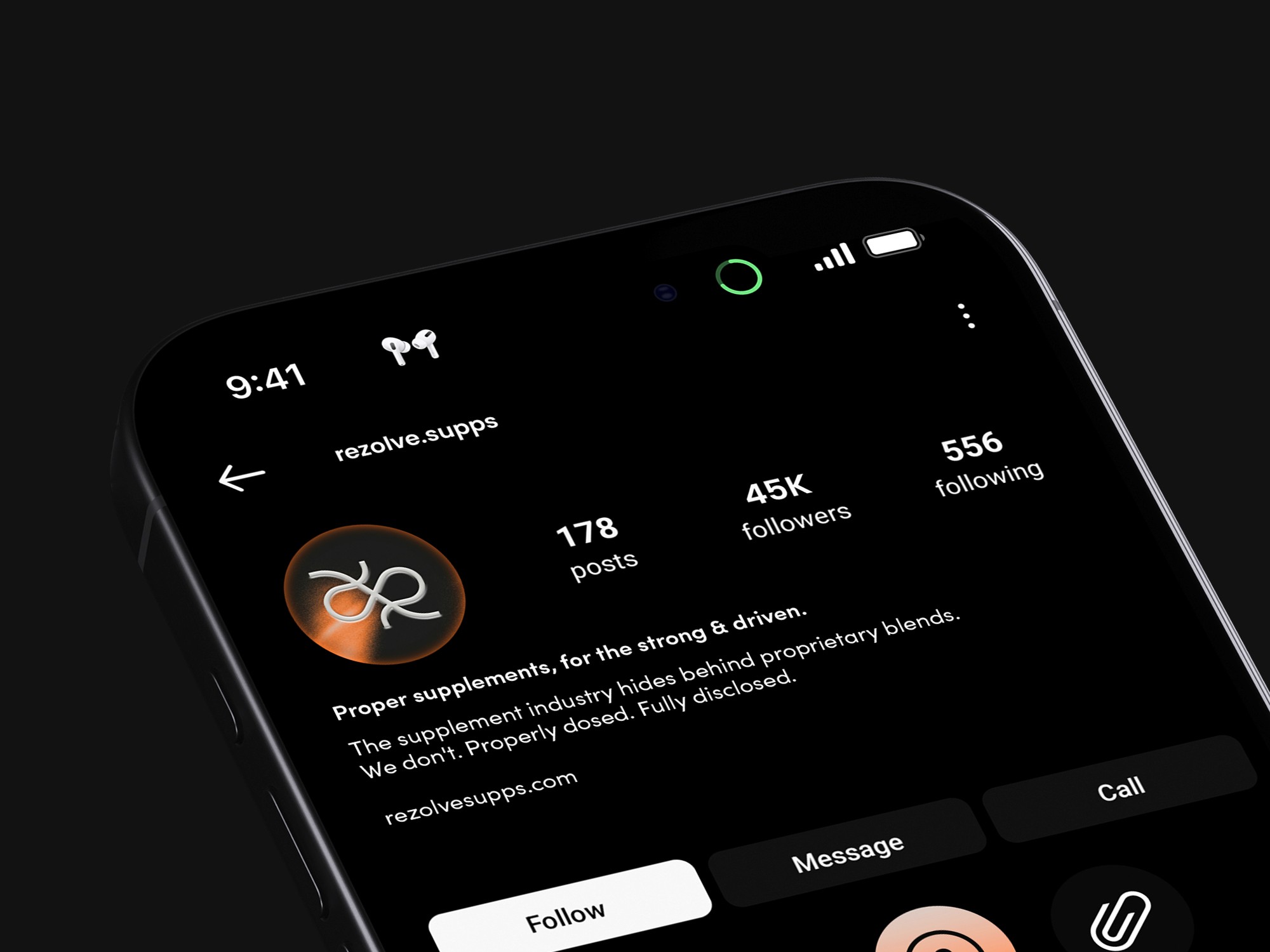 REZOLVE - Instagram profile page mockup