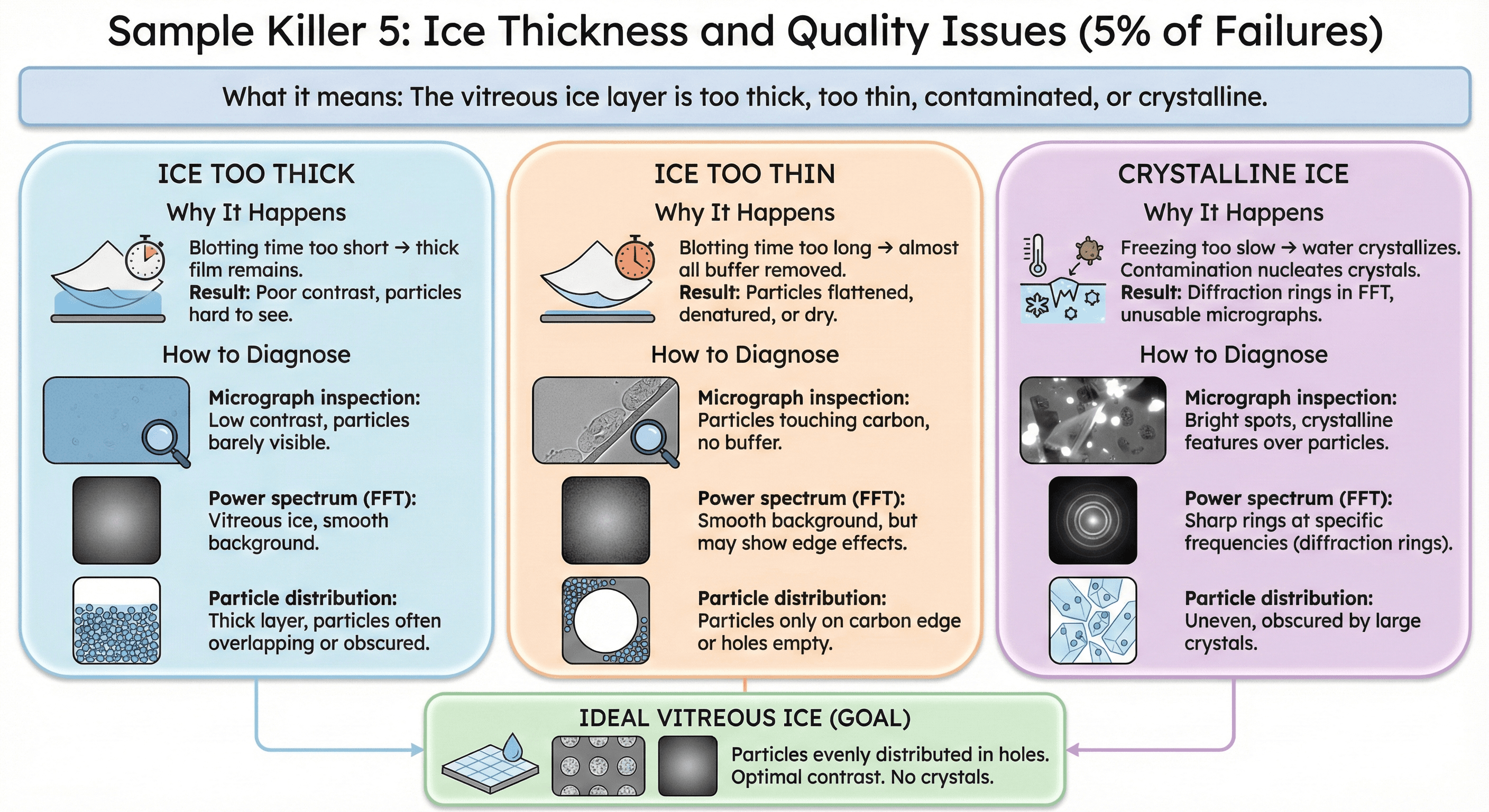 Diagram Showing Ice Thickness' Effect on Cryo-EM Sample Success