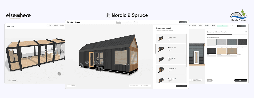 Home Configurator examples of a tiny house builder, modular home, and ADU builder