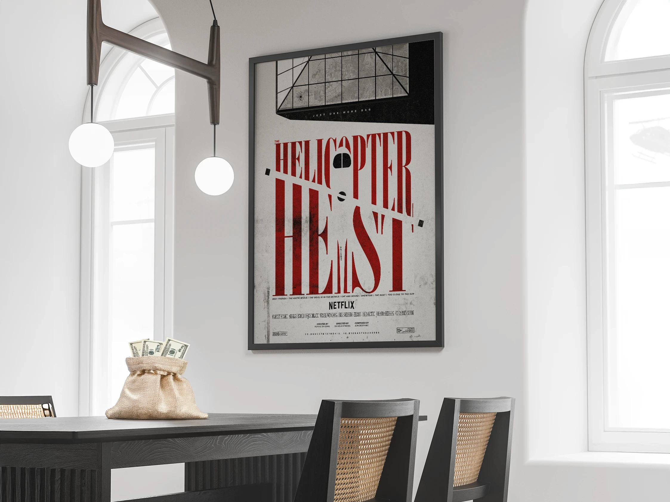 Ett kök med en tavla med en poster