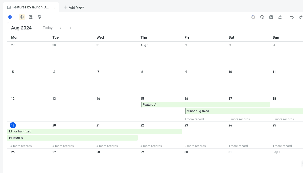 Calendar view in Lark Base