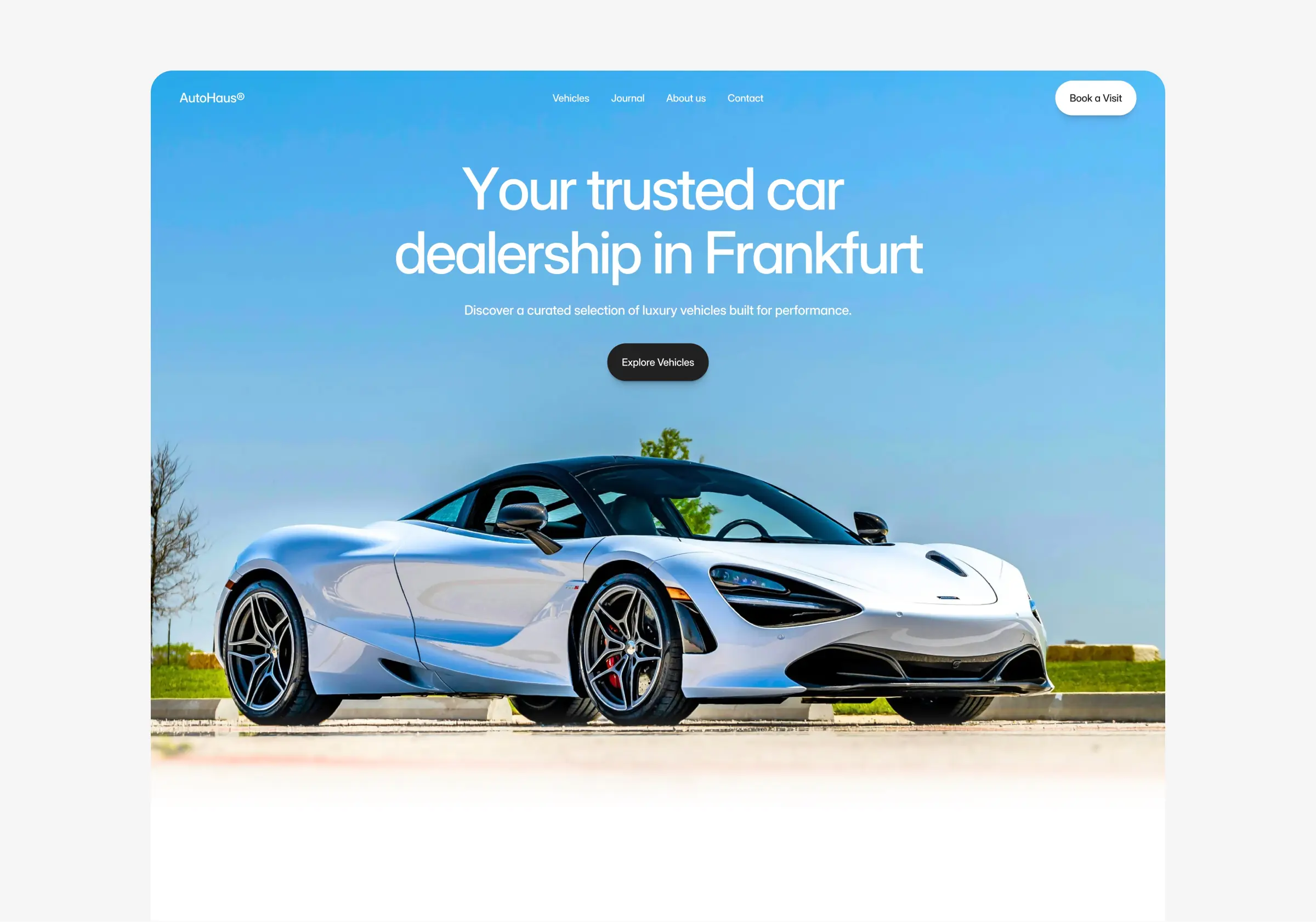 Car dealership website template hero section with vehicle showcase and inquiry call to action