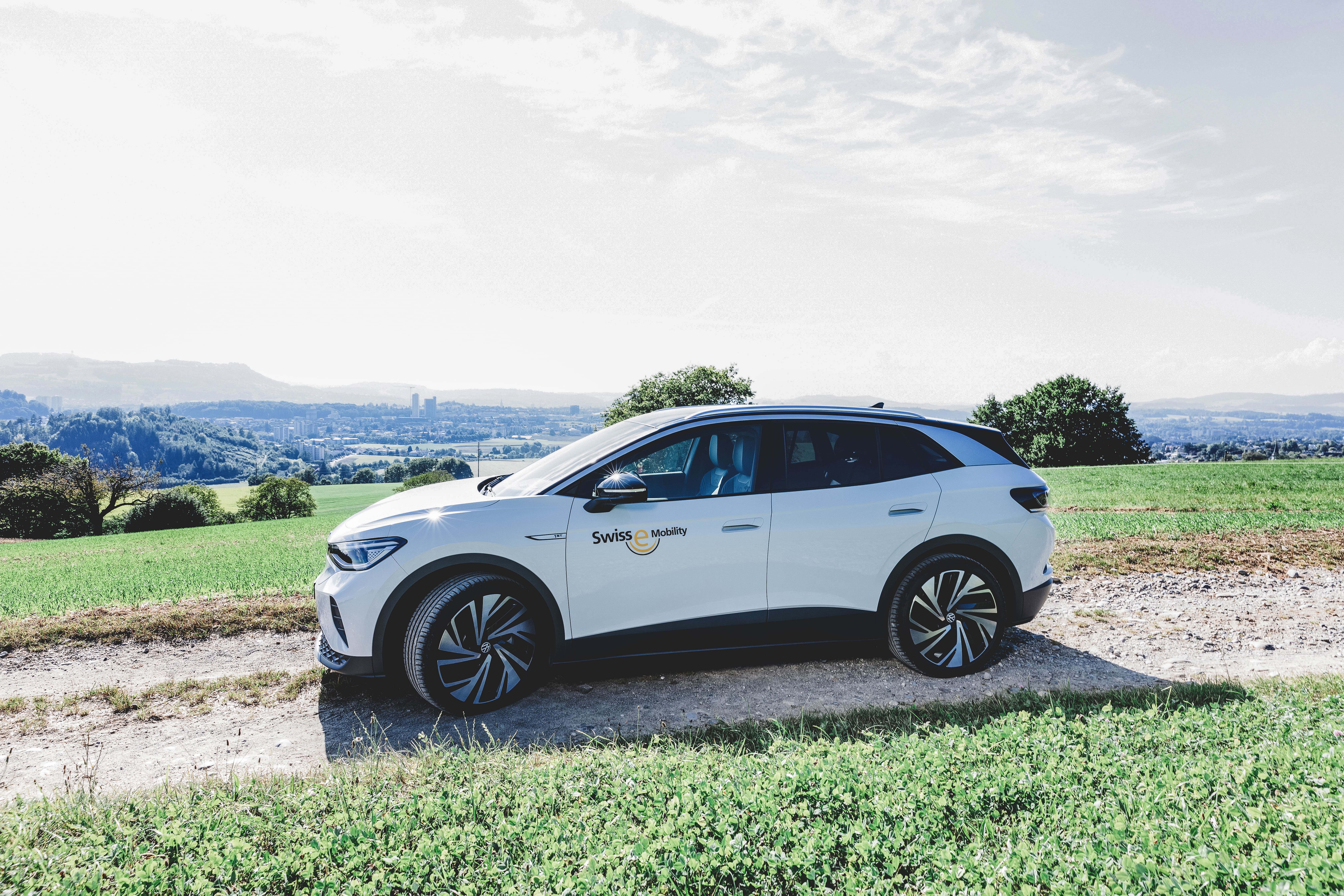 electric car in front of building