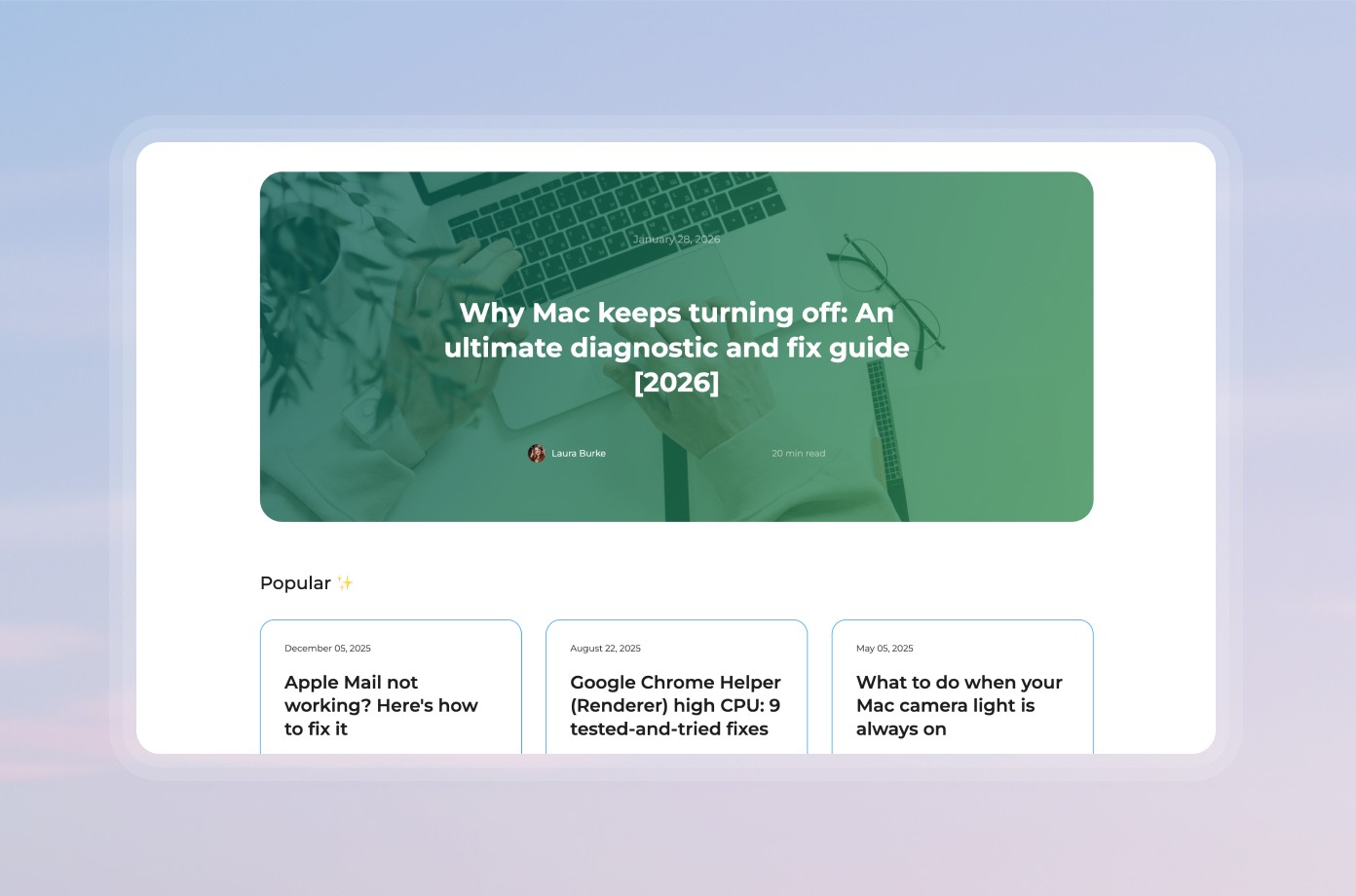CleanMyMac website UI and layout details - blog