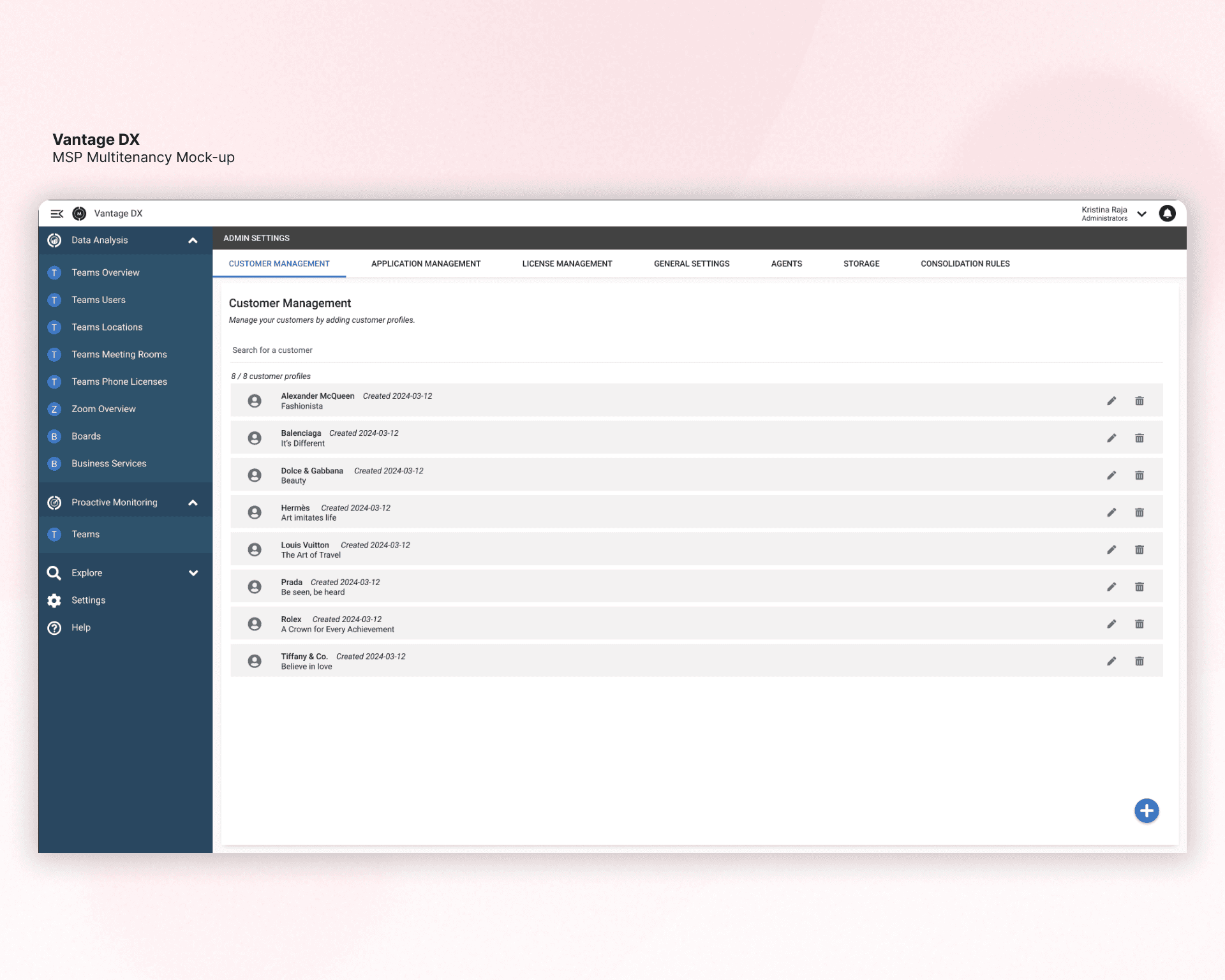 Vantage DX - Customer Management Image
