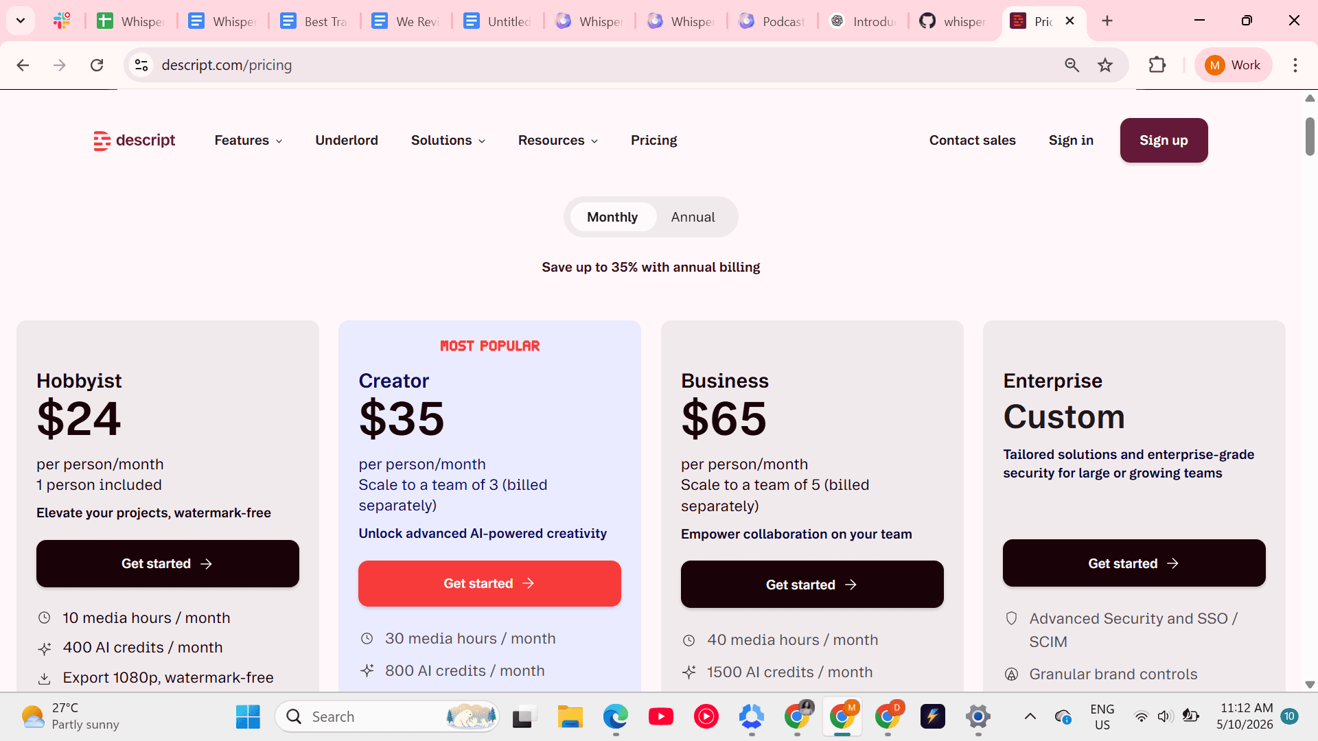 descript prices