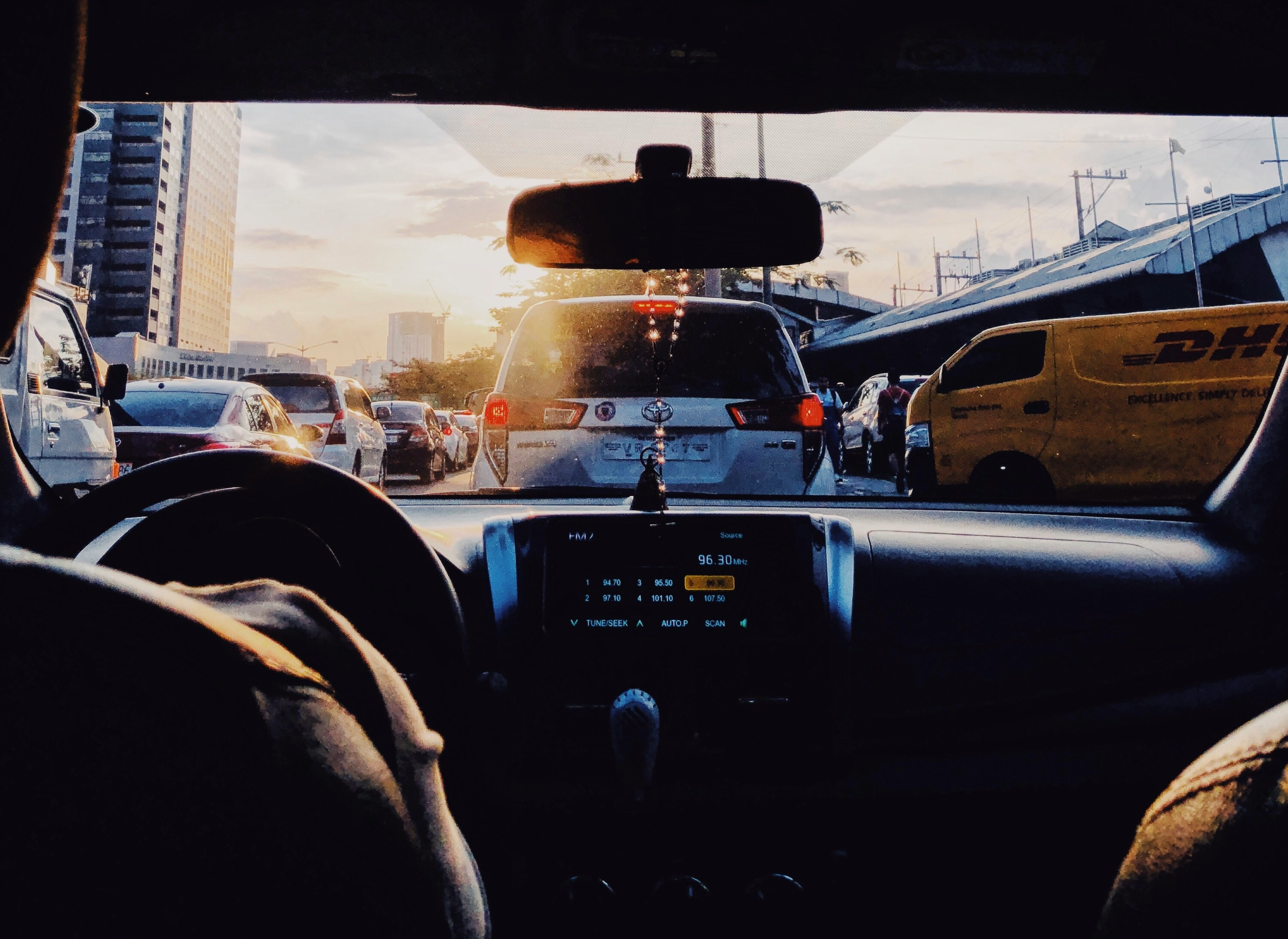 point of view from driving in heavy traffic