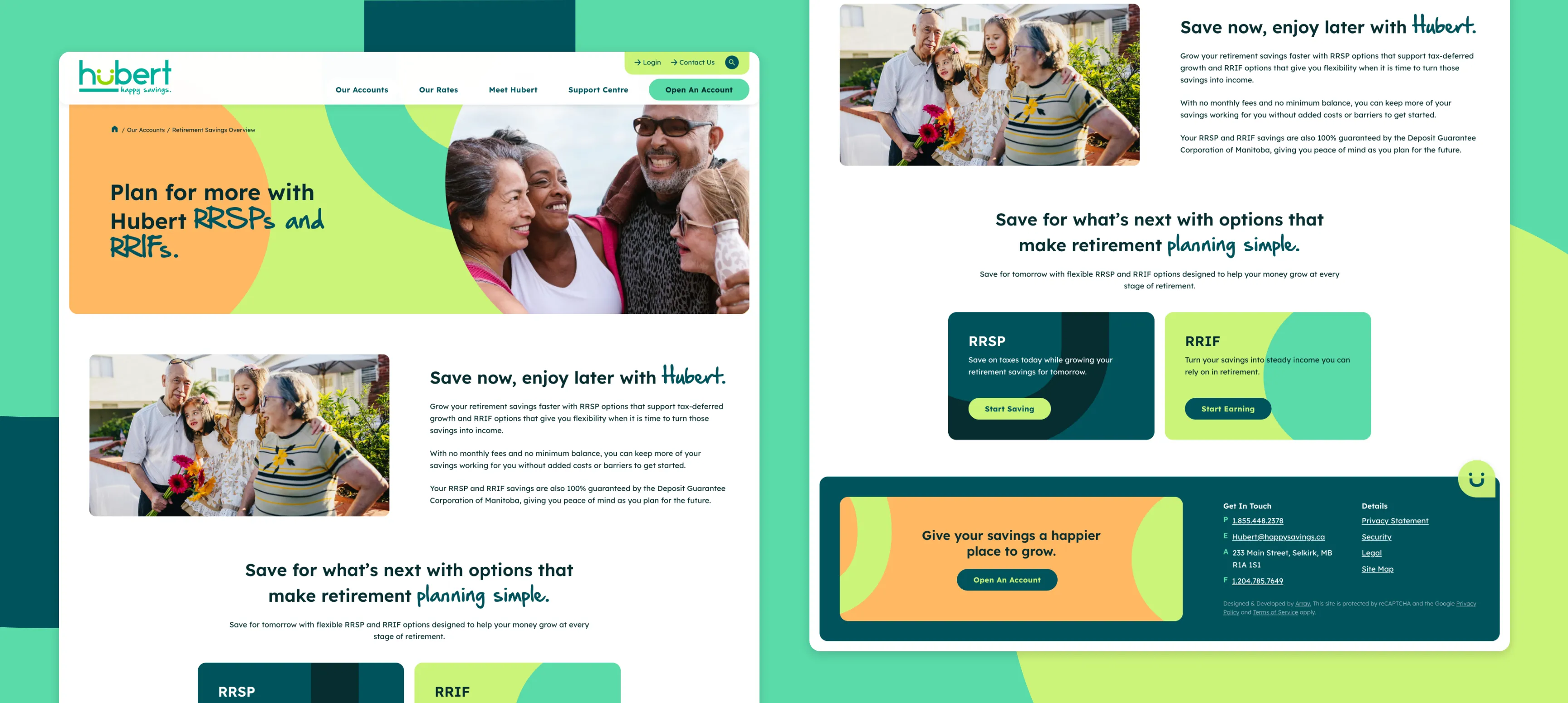Hubert Financial Retirement Savings Overview page screenshots.