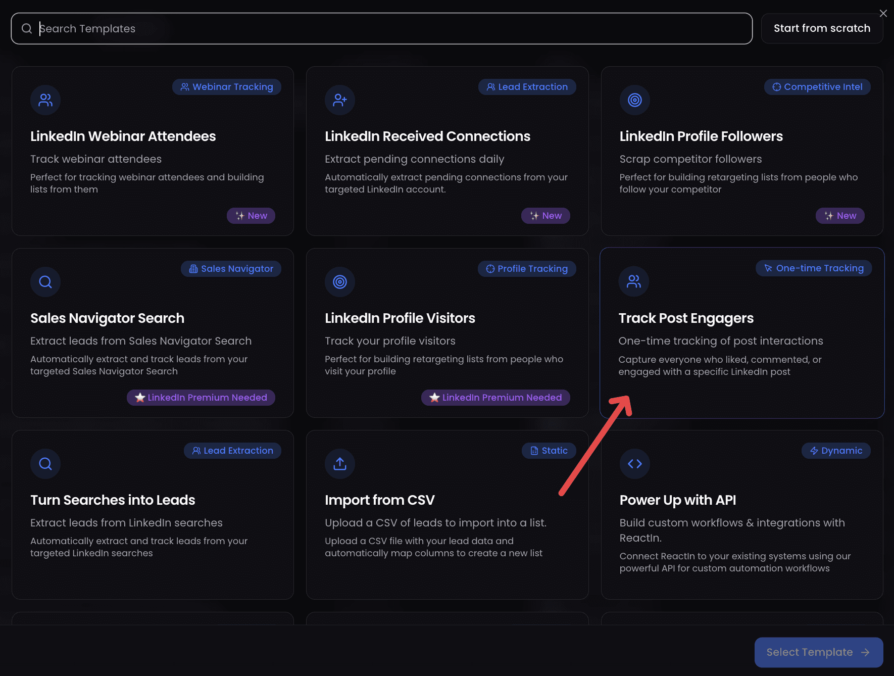 Reactin "Track Post Engagers" template
