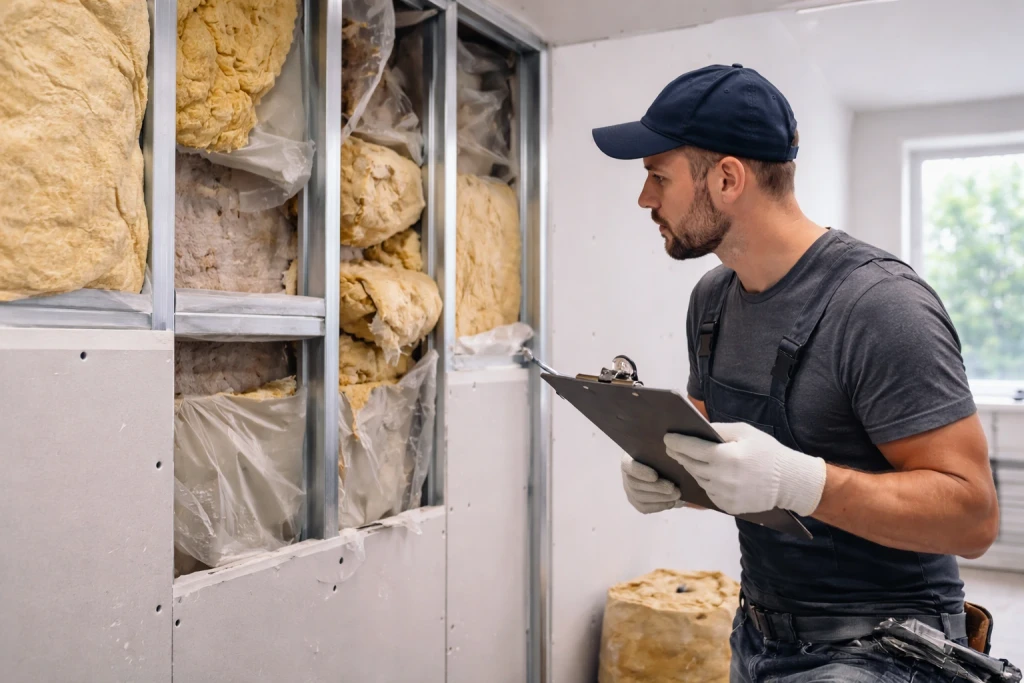 Professioneller Trockenbau im Innenausbau mit Dämmung und Ständerwerk – fachgerechte Ausführung auf der Baustelle