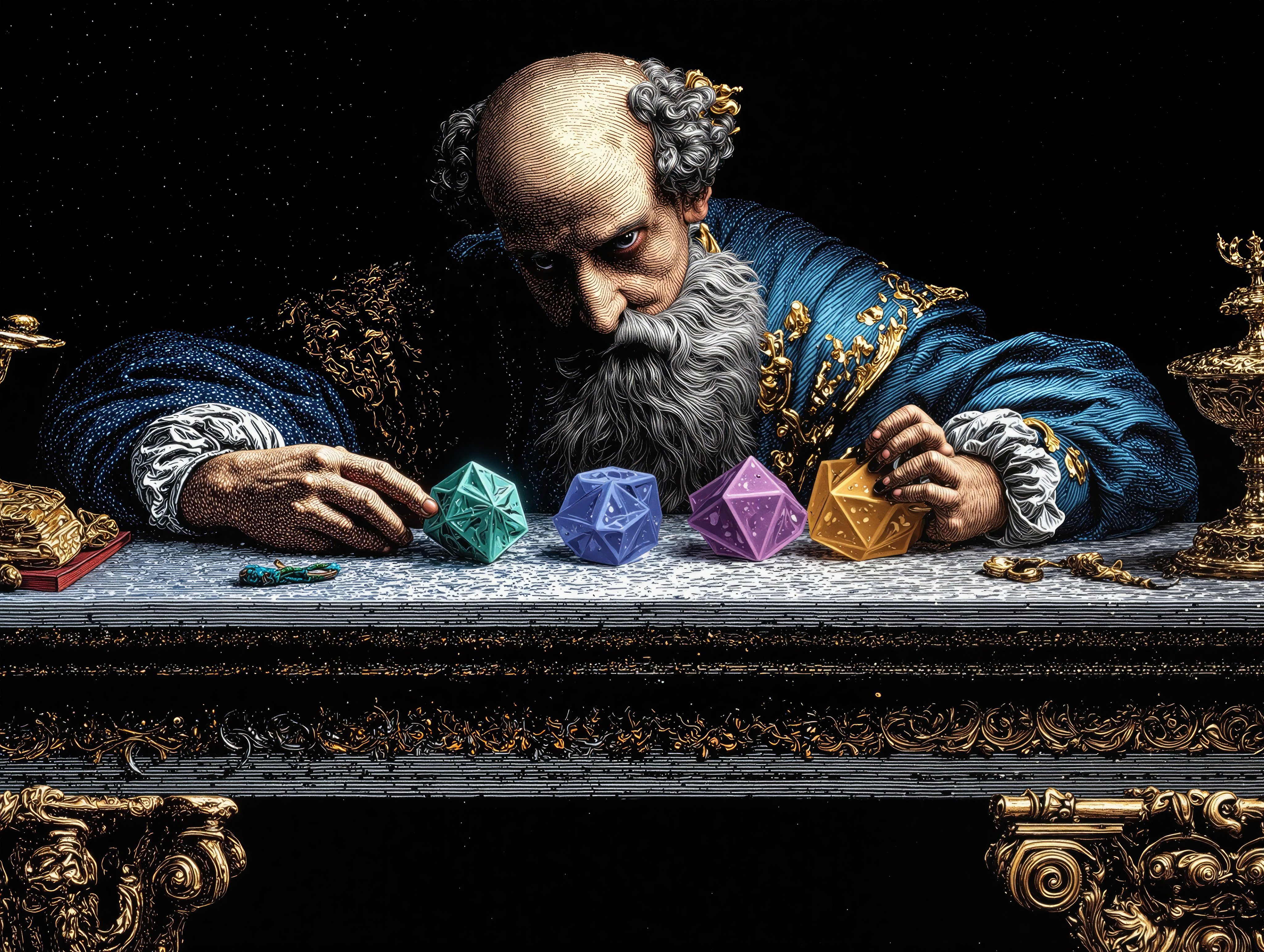 colorful image of greek god on a table