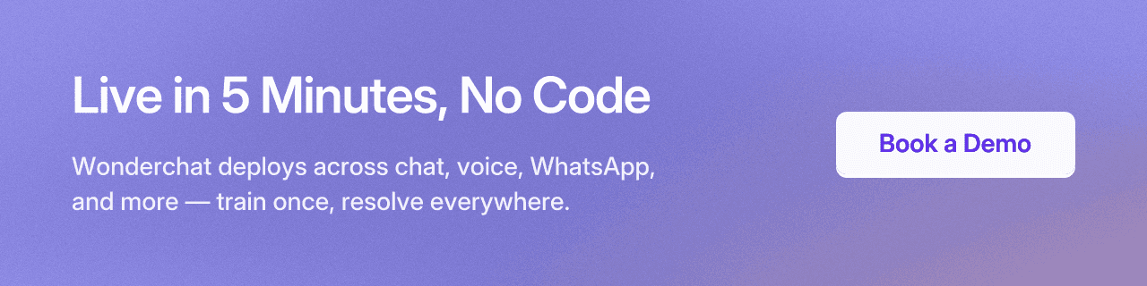 Live in 5 Minutes, No Code. Wonderchat deploys across chat, voice, WhatsApp, and more — train once, resolve everywhere.
