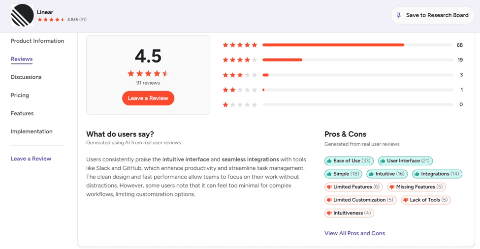 Linear Reviews and social proof