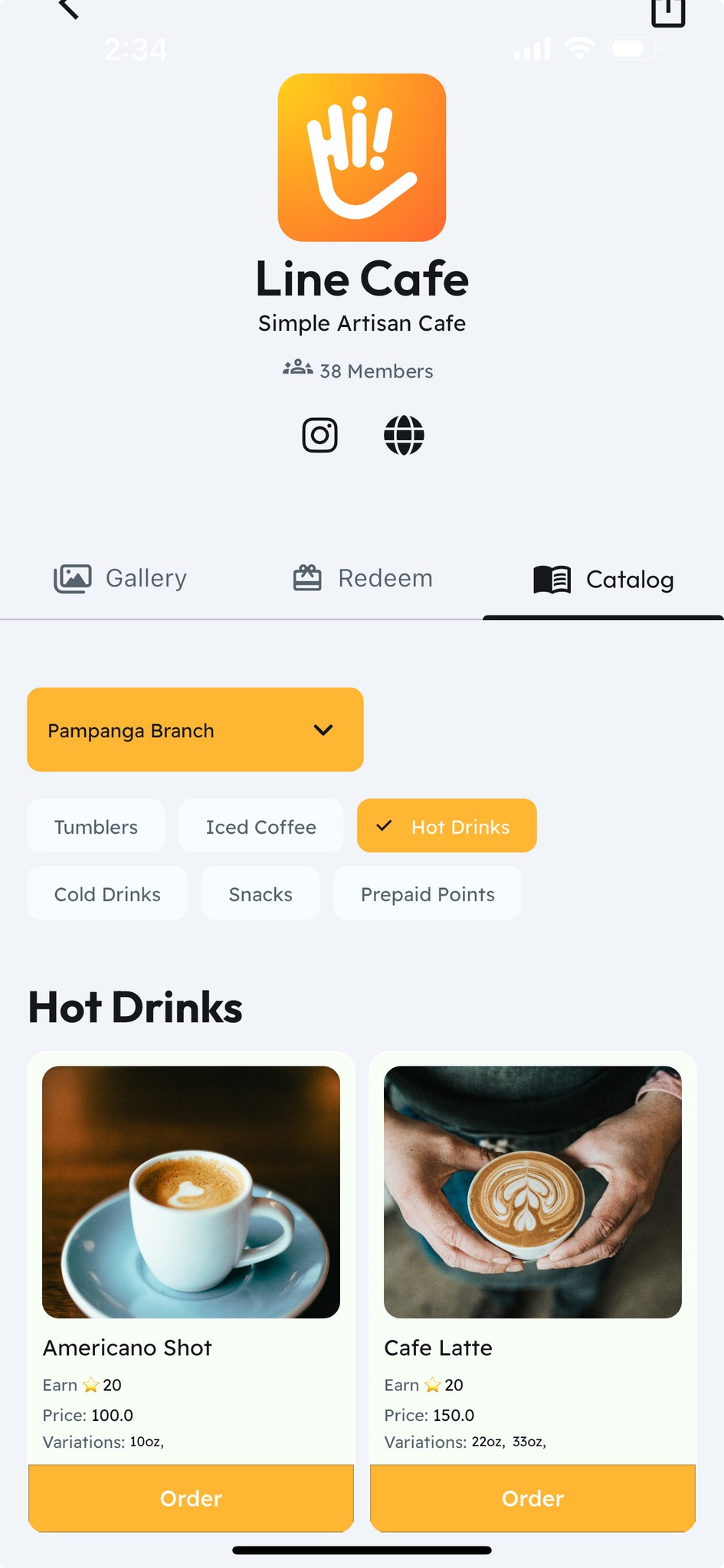 Store Page Catalog/Menu