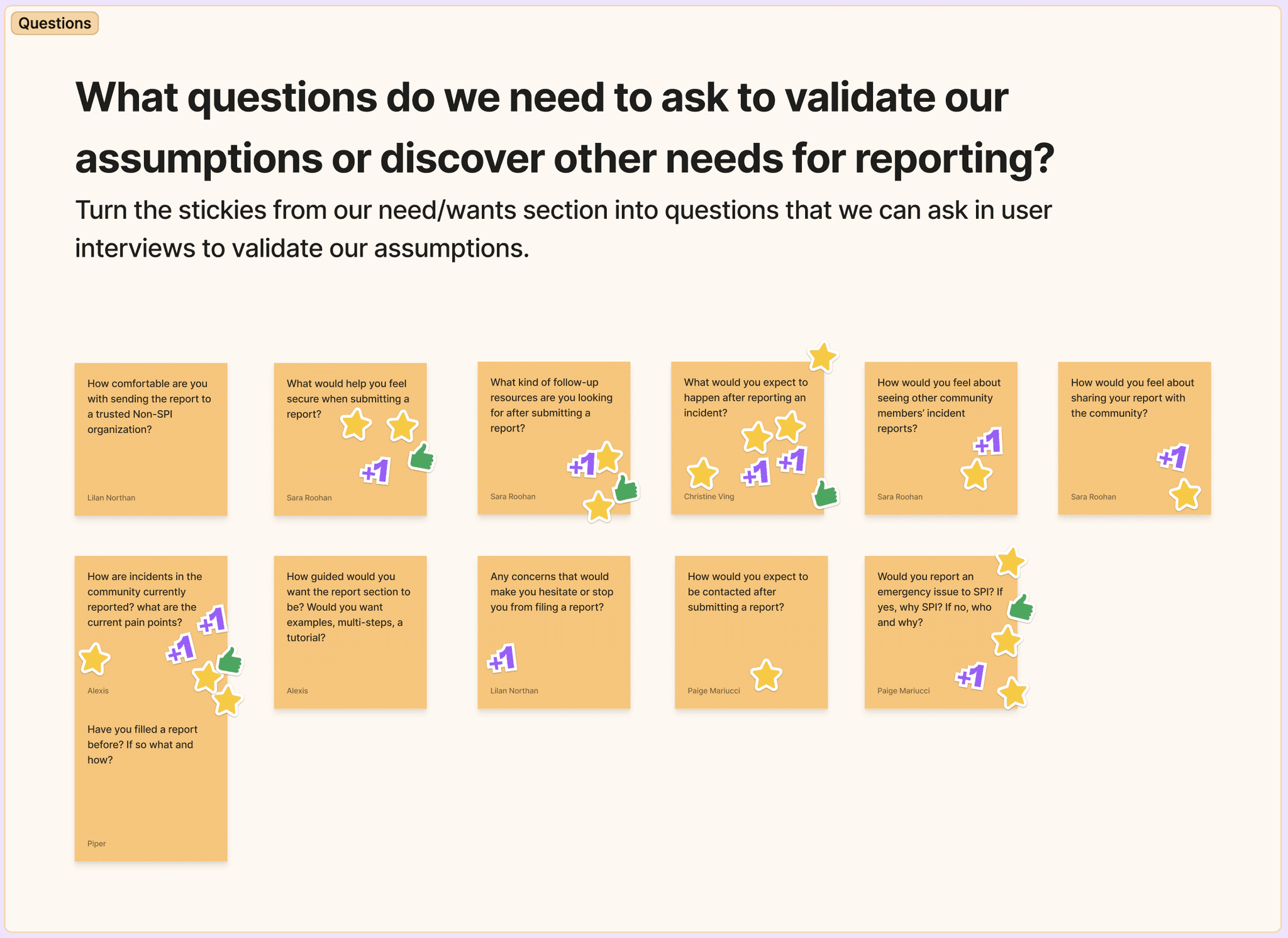 Brainstorm Post-Its for User Interview Questions