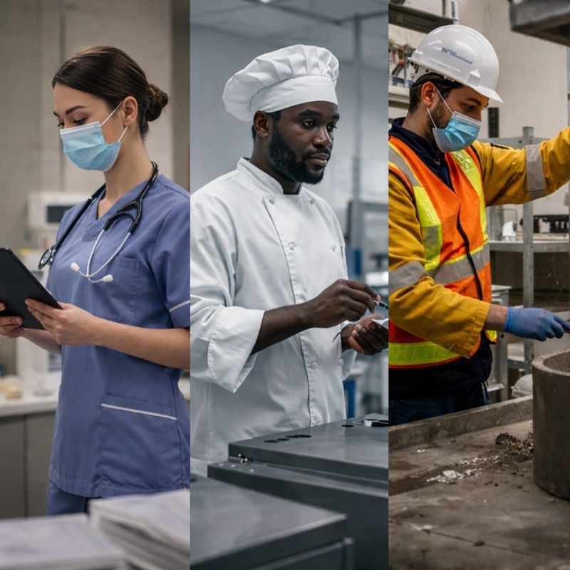 man standing behind flat screen computer monitor