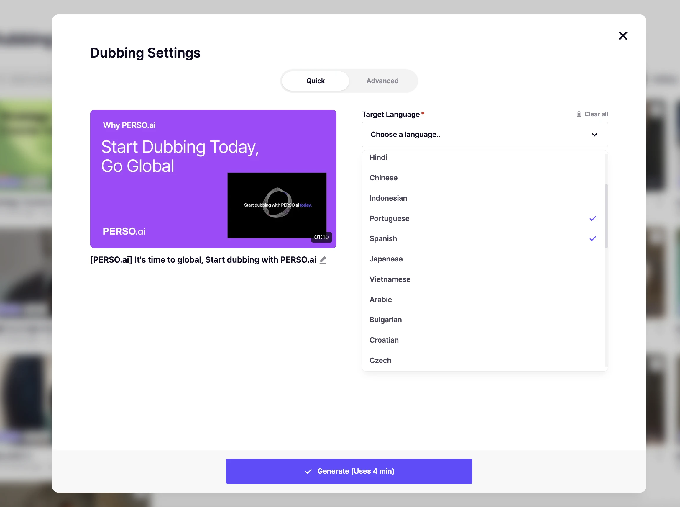 Select Source and Target Languages