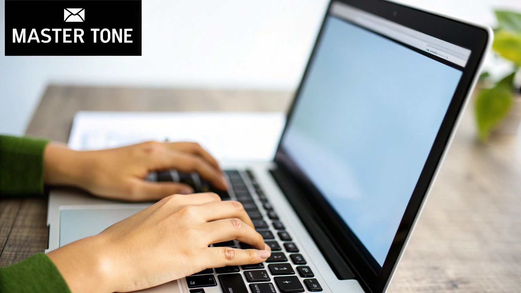 A person adjusting sound mixer knobs, symbolizing mastering the tone of an email