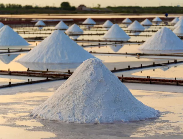 Piles of salt at a sea salt production beach