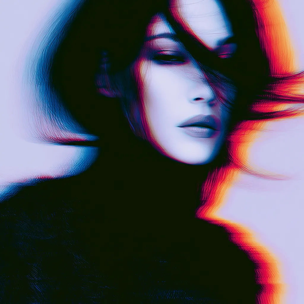 Cover della playlist Music for Suspended Hours con ritratto femminile glitch su fondo rosso.