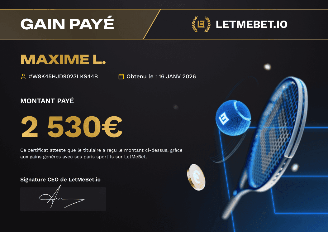 Gain Maxime sur la plateforme LetMeBet